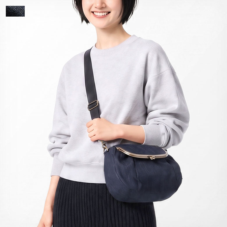 【在庫商品】がま口ショルダーバッグころん【デニム】