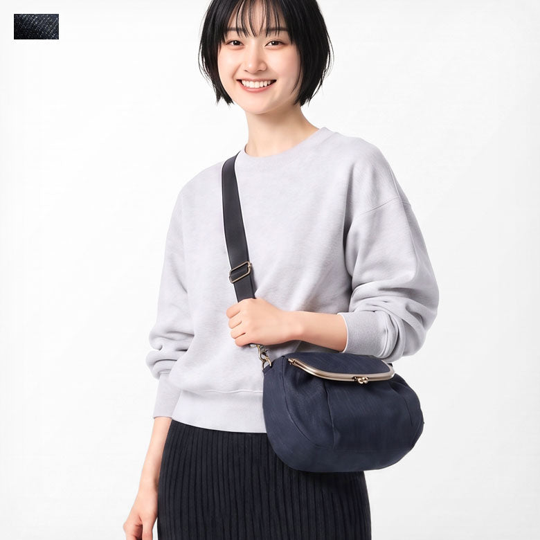 【在庫商品】がま口ショルダーバッグころん【デニム】