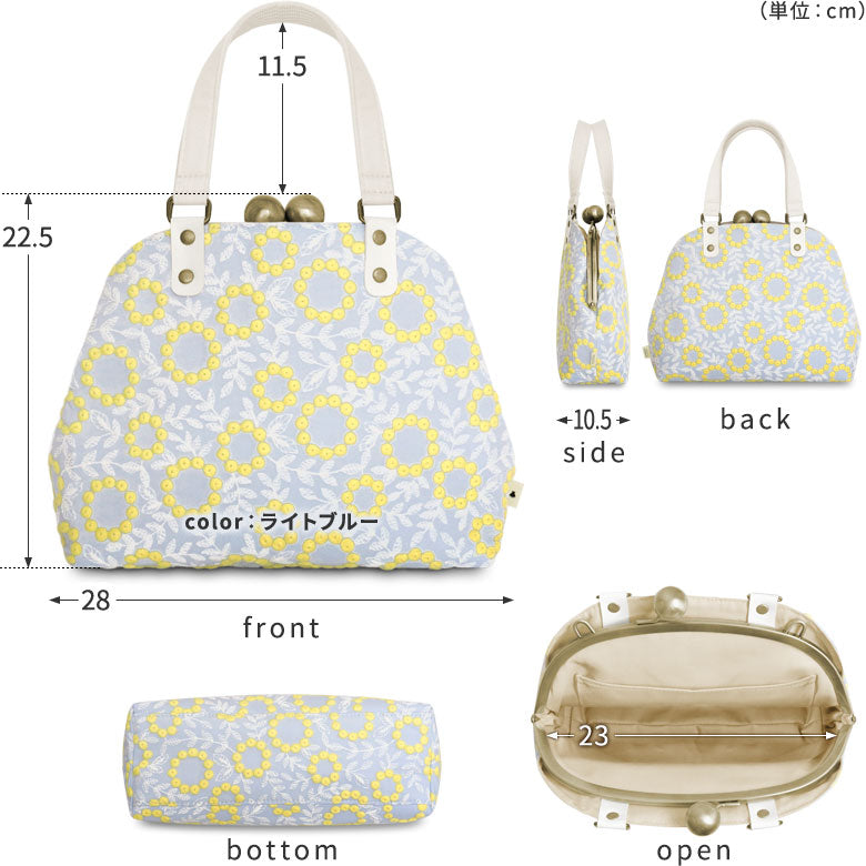 【在庫商品】大玉がま口ラウンド手提げバッグ【サークルフラワー】