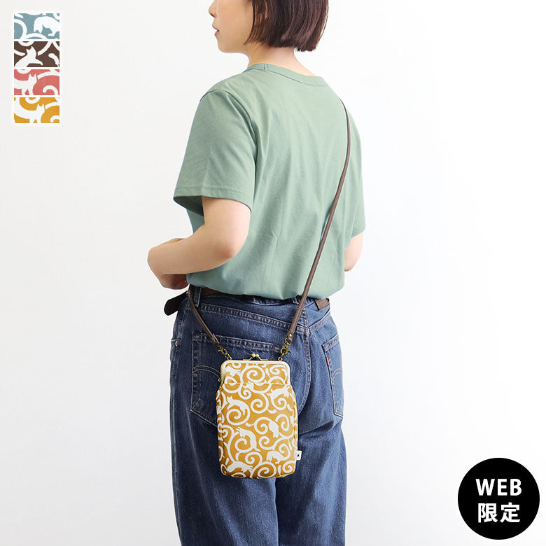 【在庫商品】がま口お散歩ポシェット【ねこ唐草】 WEB限定