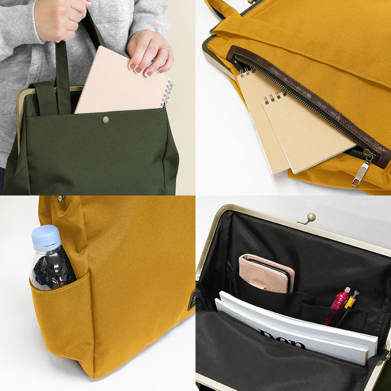 【在庫商品】ポケット付きがま口トートリュック【コーデュラ(R)】