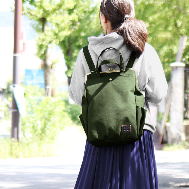 【在庫商品】ポケット付きがま口トートリュック【コーデュラ(R)】