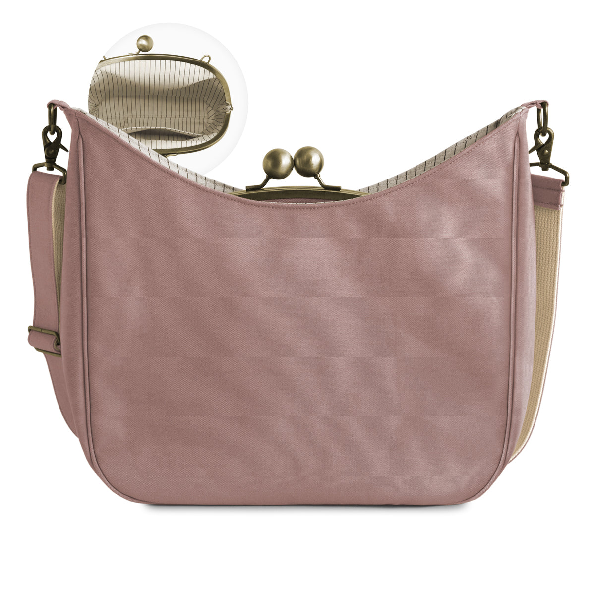 【在庫商品】がま口リムーバブルショルダーバッグ【ライトキャンバス】