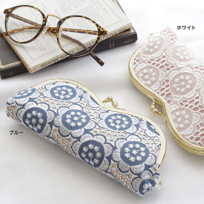 【在庫商品】山型がま口メガネケース【ポリッシュレース】