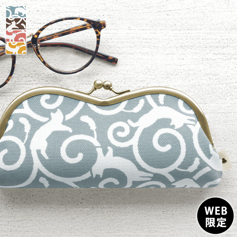 【在庫商品】山型がま口メガネケース【ねこ唐草】