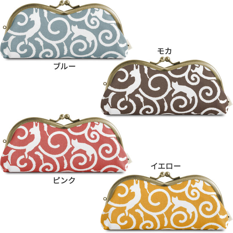 【在庫商品】山型がま口メガネケース【ねこ唐草】
