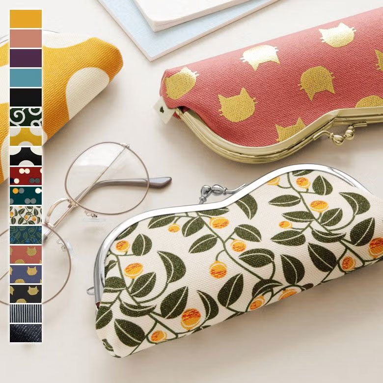 【In-Stock Item】Mountain-Shaped Kiss-Lock Glasses Case【Canvas・Cotton Fabric・Denim (Assorted)】