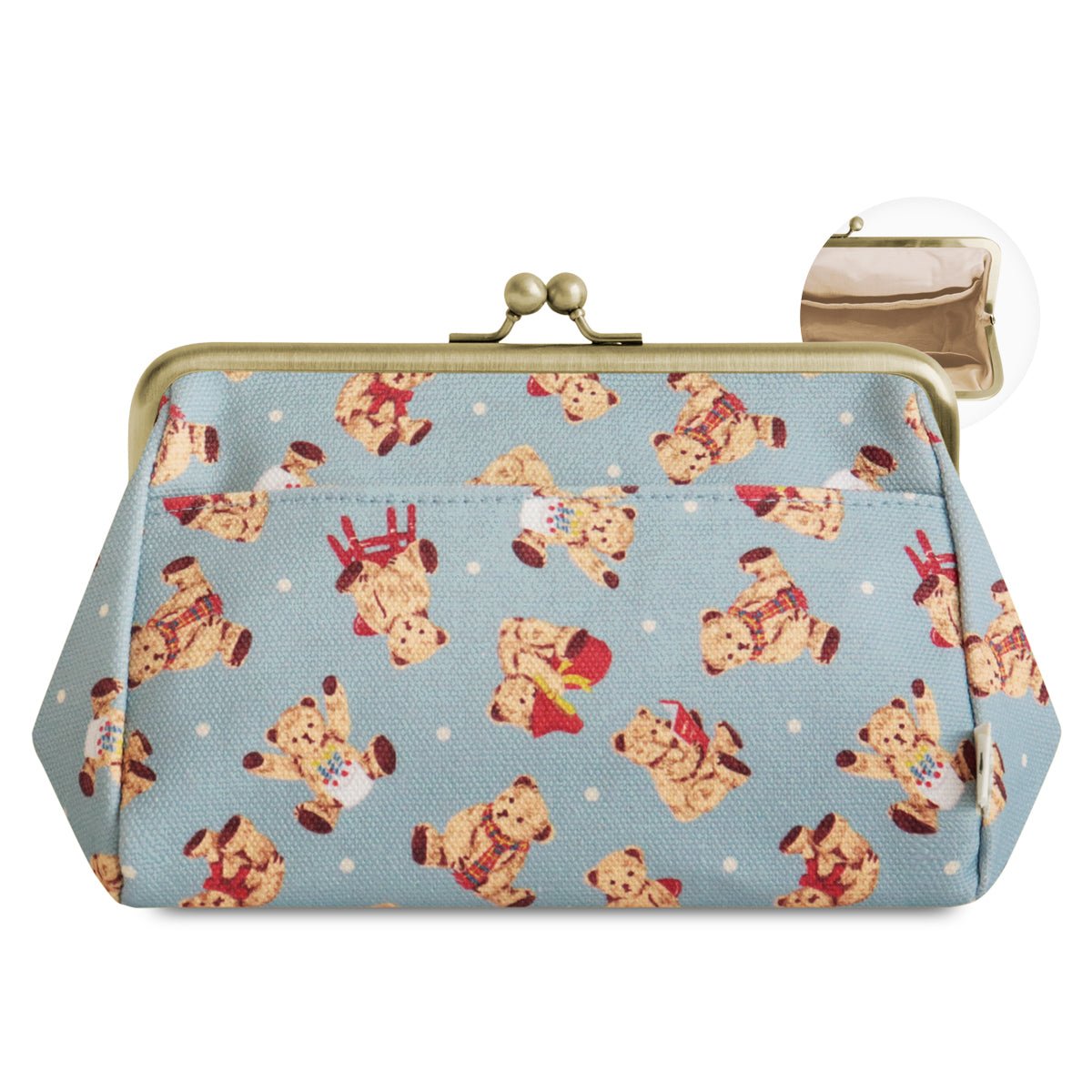 【在庫商品】がま口トラベルポーチ(ライト)【テディベア】