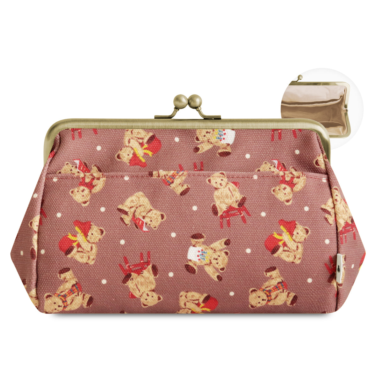 【在庫商品】がま口トラベルポーチ(ライト)【テディベア】