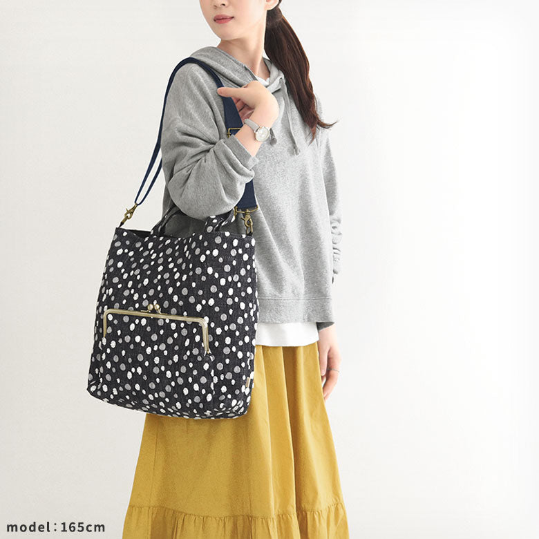 【在庫商品】2WAYスクエアがま口トートバッグ【デニムジャガード】