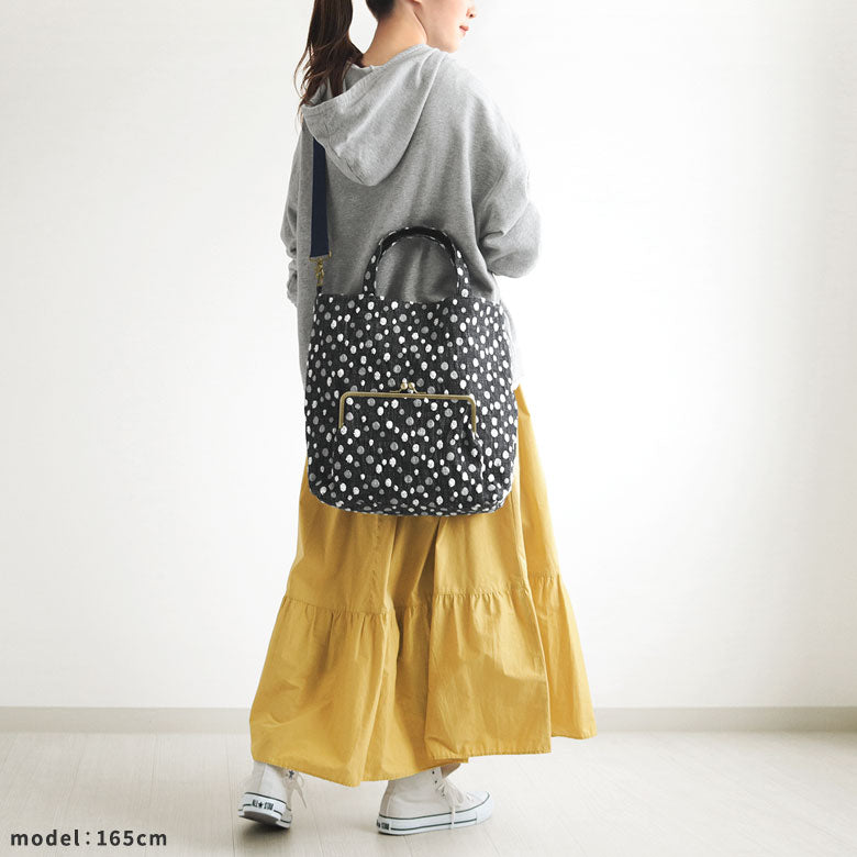 【在庫商品】2WAYスクエアがま口トートバッグ【デニムジャガード】