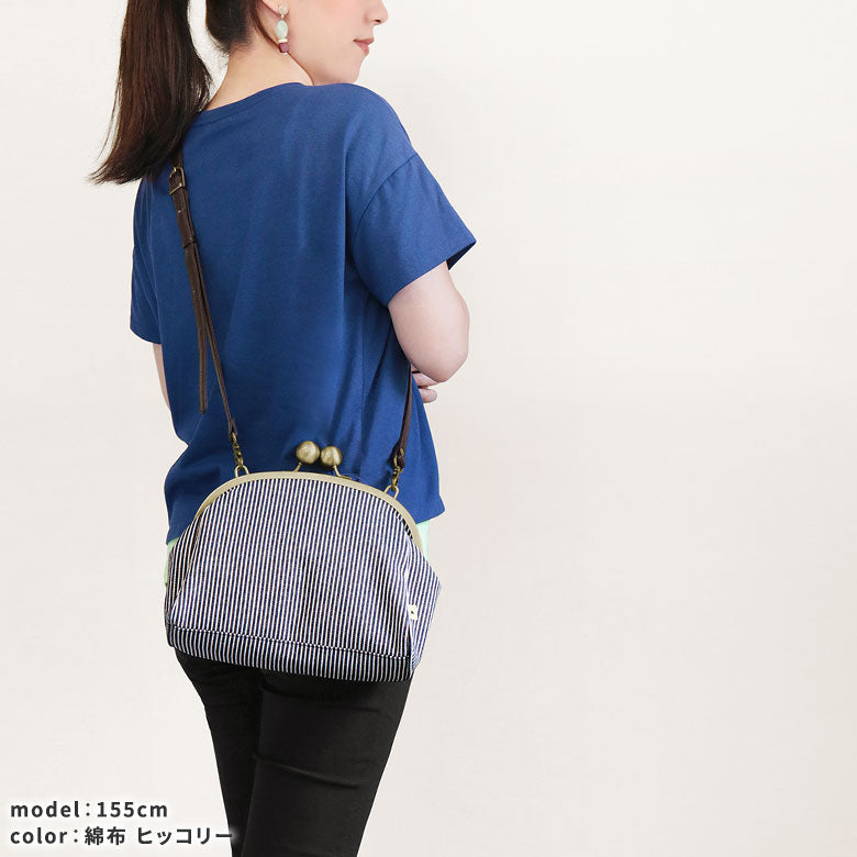 大玉がま口ポシェット【帆布・綿布・デニム（アソート）】