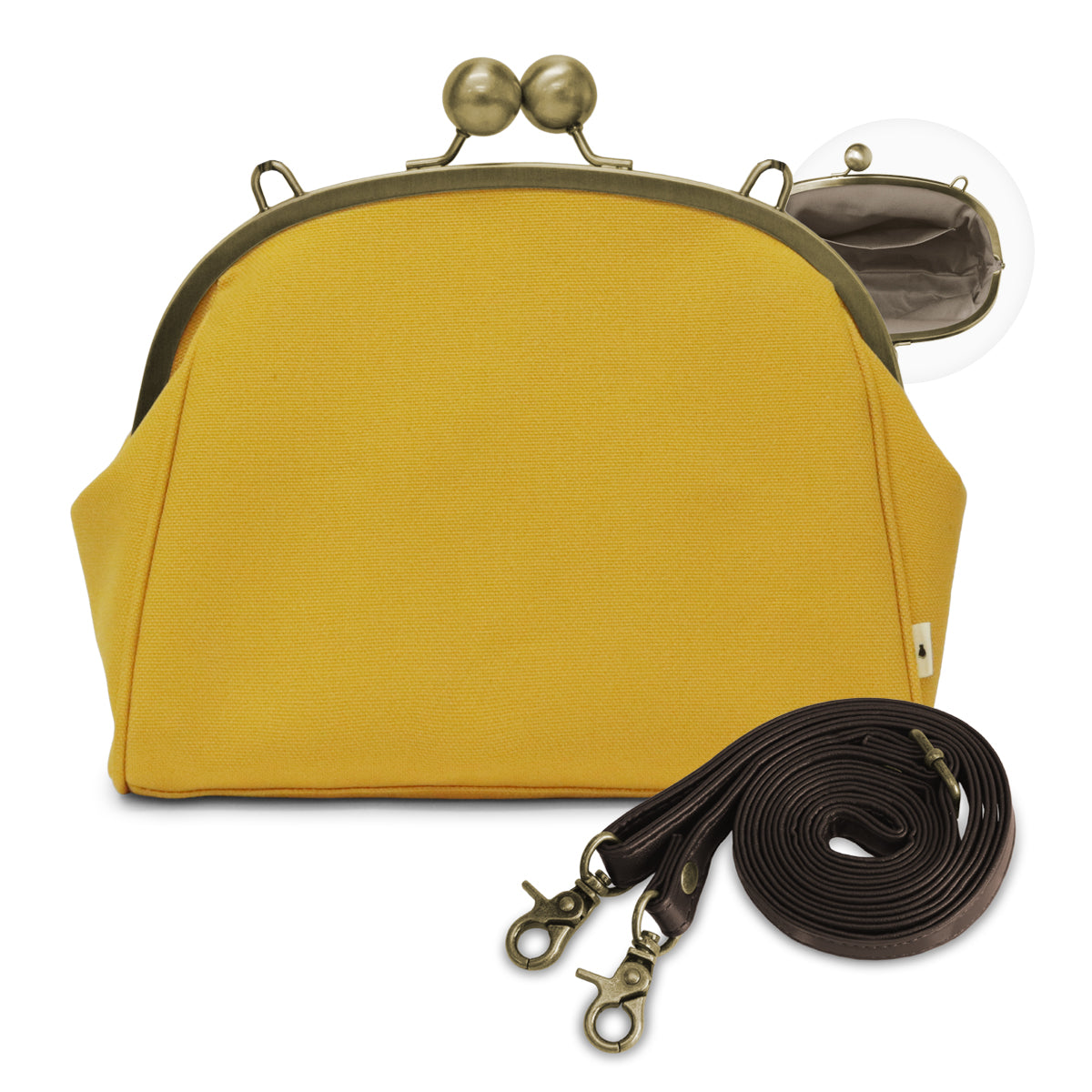 大玉がま口ポシェット【帆布・綿布・デニム（アソート）】