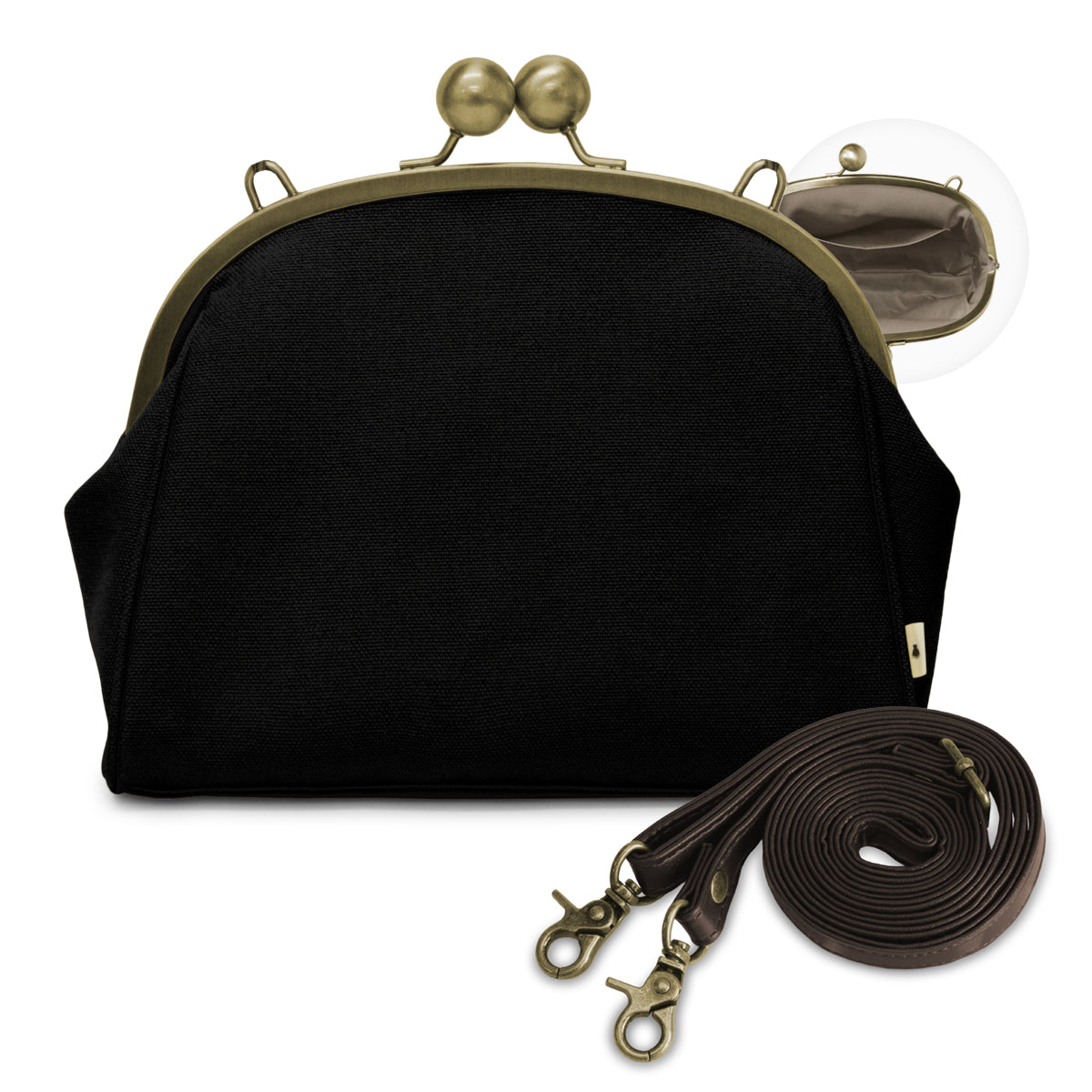 大玉がま口ポシェット【帆布・綿布・デニム（アソート）】