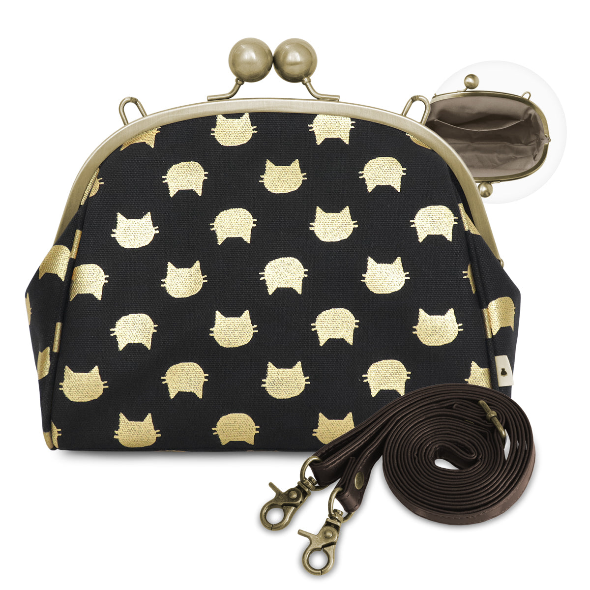 大玉がま口ポシェット【帆布・綿布・デニム（アソート）】