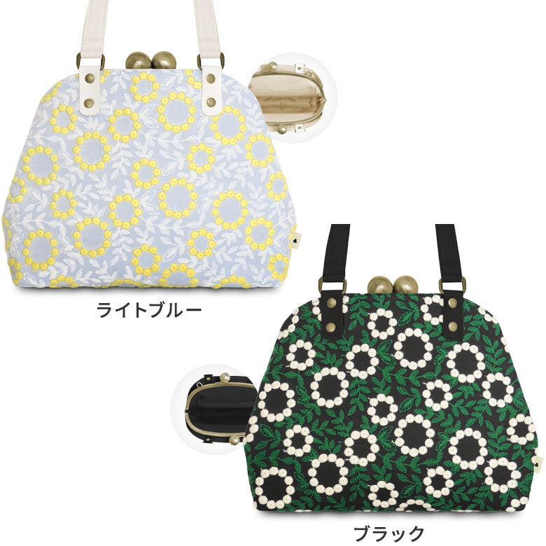 【在庫商品】大玉がま口ラウンド手提げバッグ【サークルフラワー】