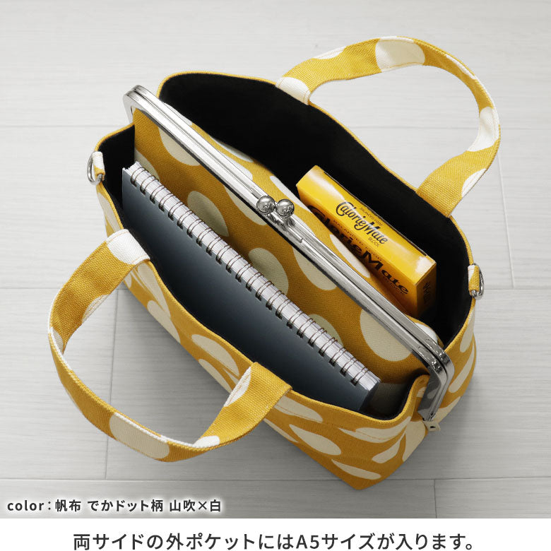 【在庫商品】がま口手提げバッグ【帆布・綿布・デニム（アソート）】