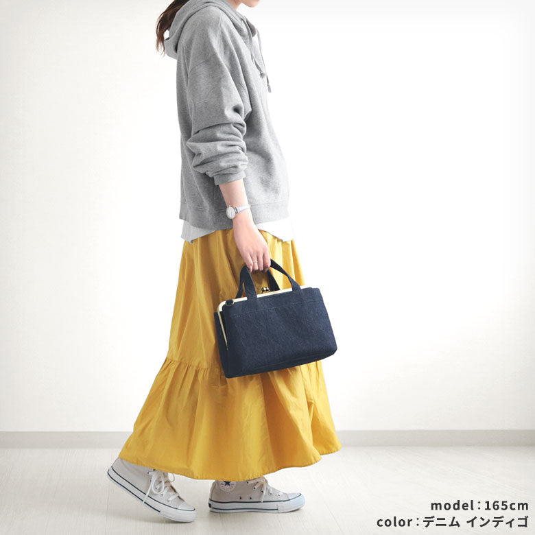 【在庫商品】がま口手提げバッグ【帆布・綿布・デニム（アソート）】