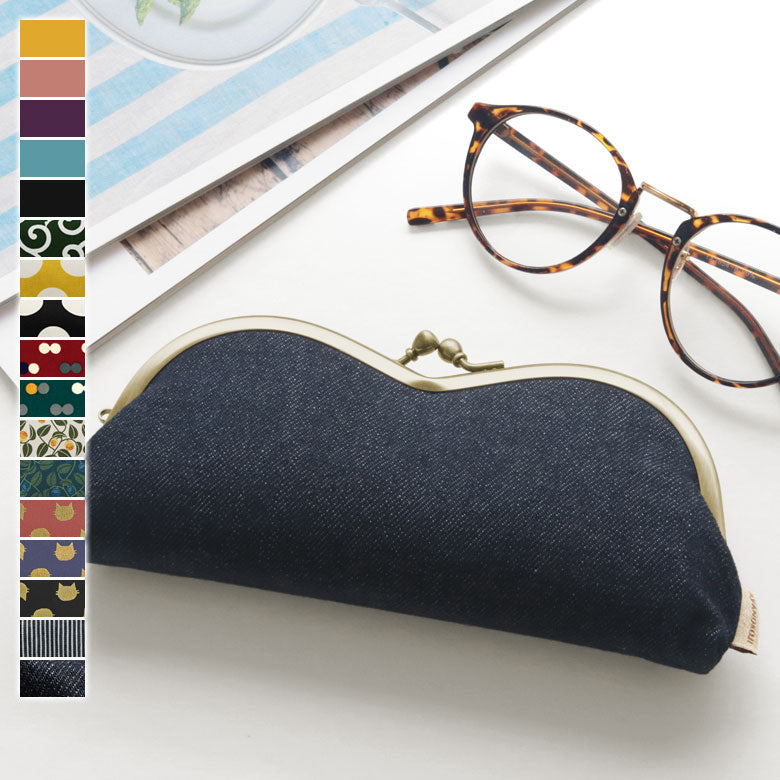 【在庫商品】山型がま口メガネケース【帆布・綿布・デニム（アソート）】