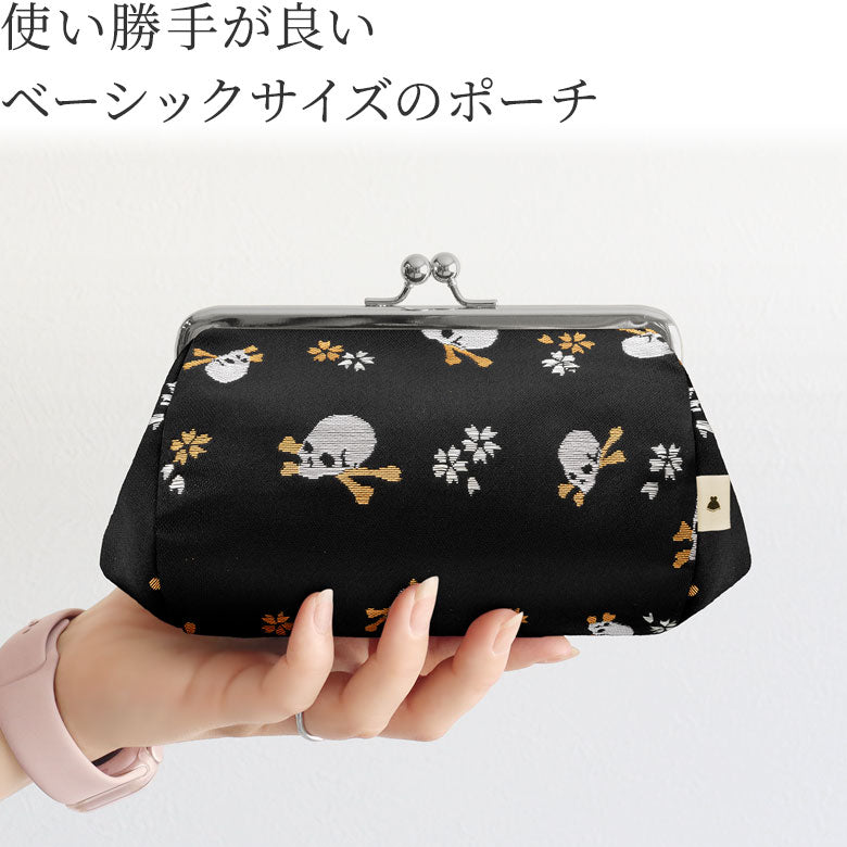 【在庫商品】TAWARA型がま口コスメポーチ（中）【ドクロ金襴】