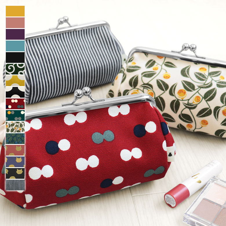 [In Stock] TAWARA-Style Kiss-Lock Cosmetic Pouch (Medium) [Canvas & Cotton Fabric (Assorted)]