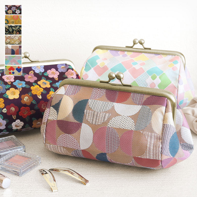 【在庫商品】 TAWARA型がま口コスメポーチ（中）【金襴・帯地（アソート）】