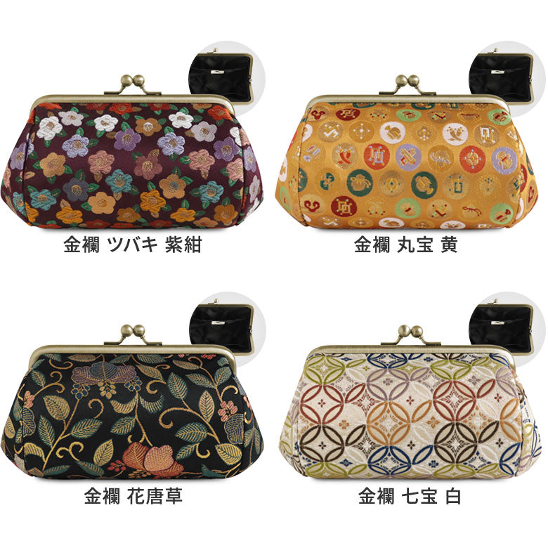 【在庫商品】 TAWARA型がま口コスメポーチ（中）【金襴・帯地（アソート）】