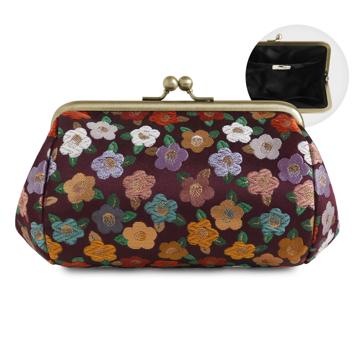 【在庫商品】 TAWARA型がま口コスメポーチ（中）【金襴・帯地（アソート）】