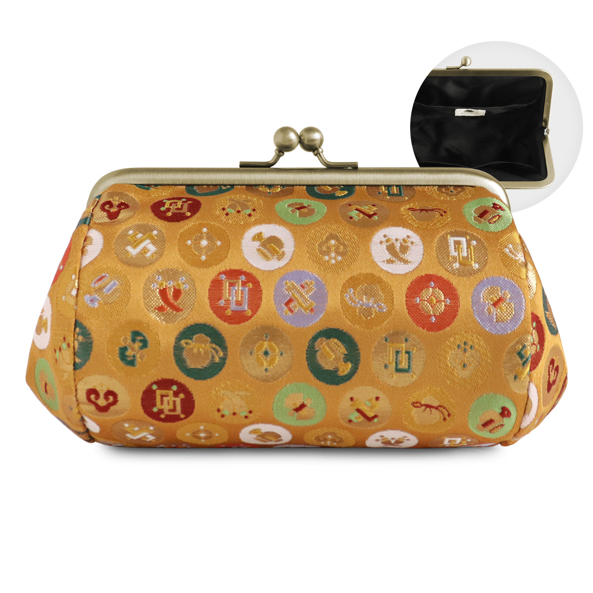 【在庫商品】 TAWARA型がま口コスメポーチ（中）【金襴・帯地（アソート）】