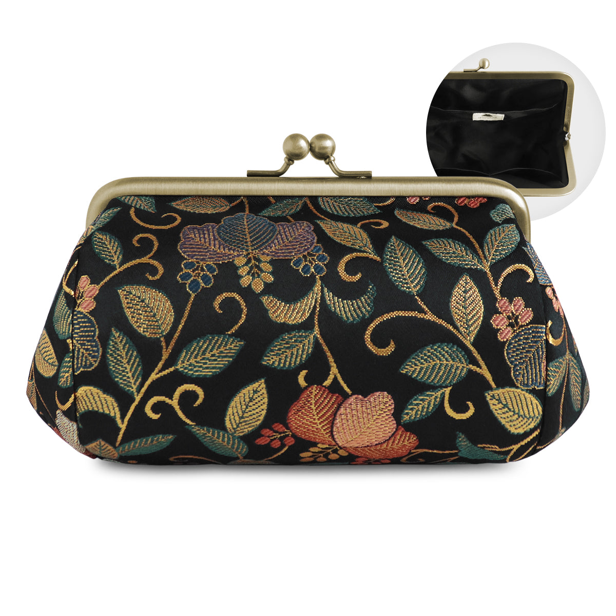 【在庫商品】 TAWARA型がま口コスメポーチ（中）【金襴・帯地（アソート）】