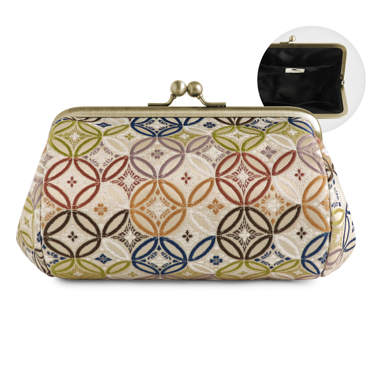 【在庫商品】 TAWARA型がま口コスメポーチ（中）【金襴・帯地（アソート）】