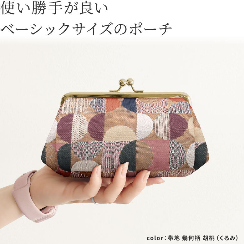 【在庫商品】TAWARA型がま口コスメポーチ（中）※口金ゴールド【金襴・帯地（アソート）】
