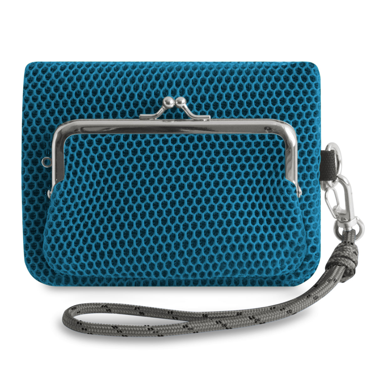 【在庫商品】ファスナー付きがま口メッシュポーチ（ストラップ付き）【Sarei VIVID MESH】