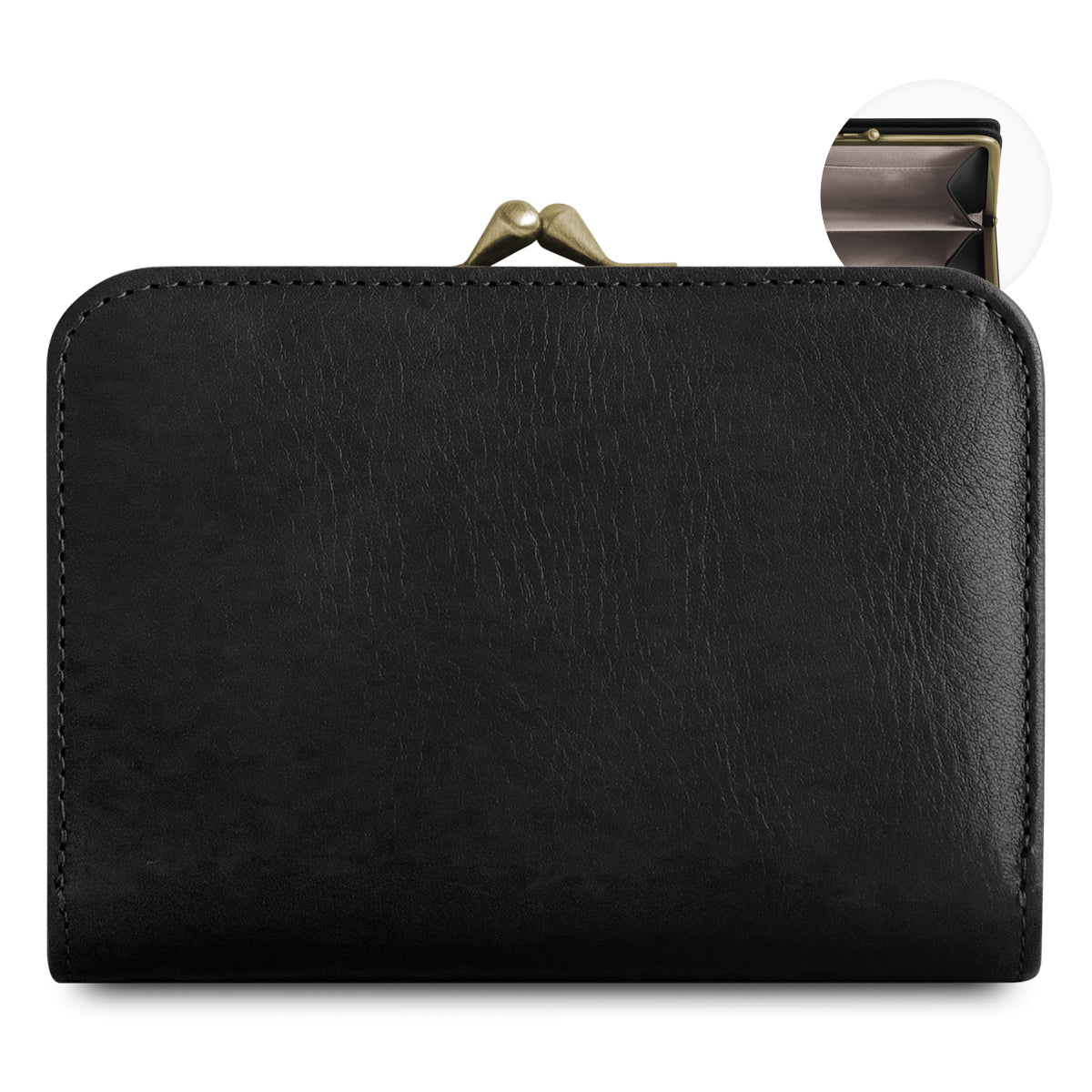 【在庫商品】二つ折りがま口スクエアウォレット※札入れ仕切りあり【X＿シュリンクレザー】