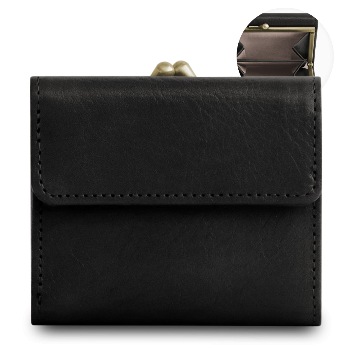 【在庫商品】三つ折りがま口ミニウォレット【X＿シュリンクレザー】