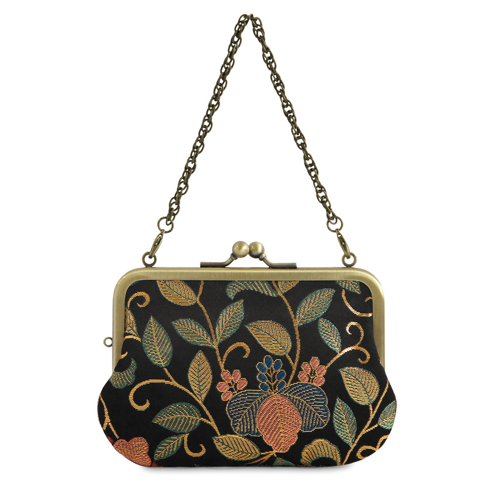 [In stock] Chain-attached handbag wallet (medium) [Gold brocade]