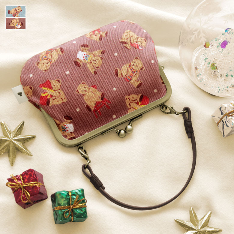 【在庫商品】革ヒモ付き手提げがま口財布【テディベア】