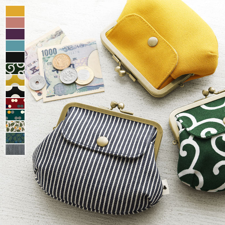 【在庫商品】ポケット付き親子がま口財布【帆布・綿布（アソート）】